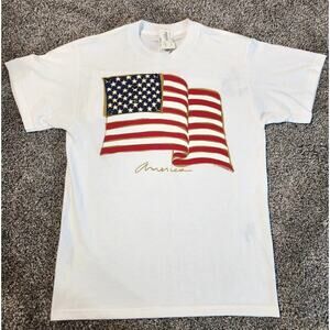Vintage Hanes Best America American Flag White T-shirt Sz Medium USA w/ tags